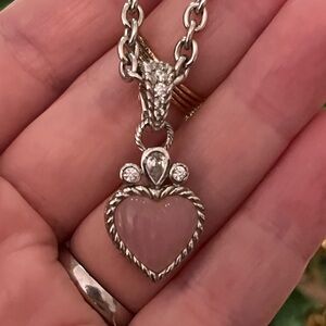 Judith Ripka Sterling Silver Pink Heart Pendant Necklace QVC